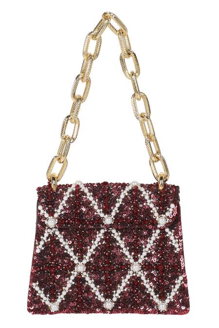 Buy_The Leather Garden_Wine Sequin Erica Embellished Mini Bag _Online_at_Aza_Fashions