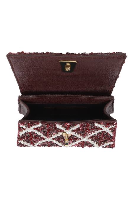 Shop_The Leather Garden_Wine Sequin Erica Embellished Mini Bag _Online_at_Aza_Fashions