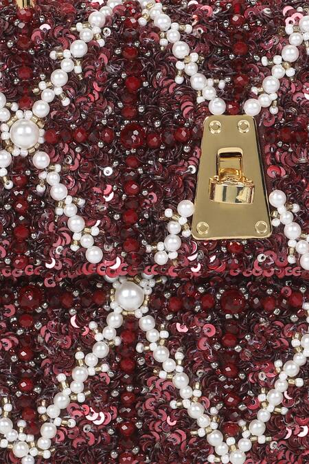 The Leather Garden_Wine Sequin Erica Embellished Mini Bag _at_Aza_Fashions