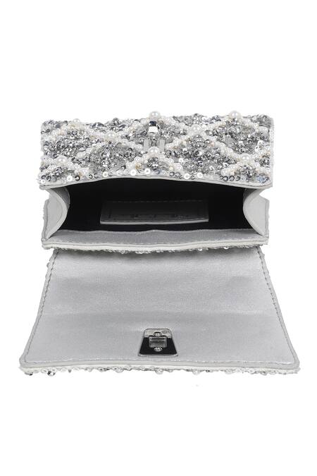 Shop_The Leather Garden_Silver Sequin Erica Smokey Quartz Mini Bag_Online_at_Aza_Fashions