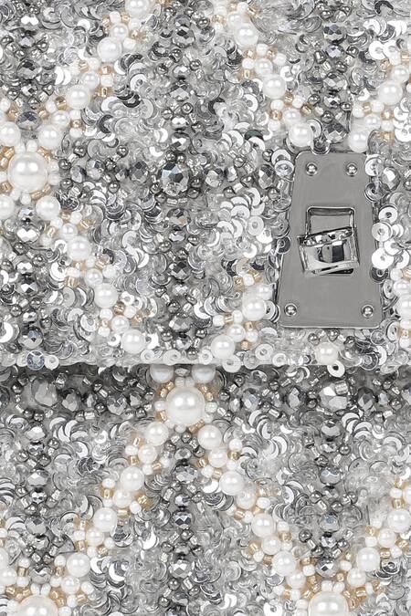 The Leather Garden_Silver Sequin Erica Smokey Quartz Mini Bag_at_Aza_Fashions