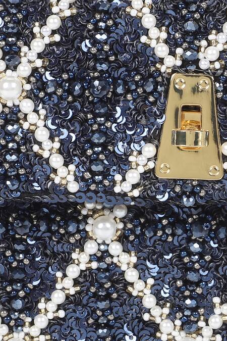 The Leather Garden_Blue Sequin Erica Tanzanite Mini Bag _at_Aza_Fashions