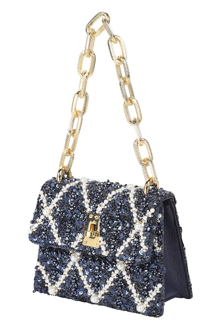 The Leather Garden_Blue Sequin Erica Tanzanite Mini Bag _Online_at_Aza_Fashions