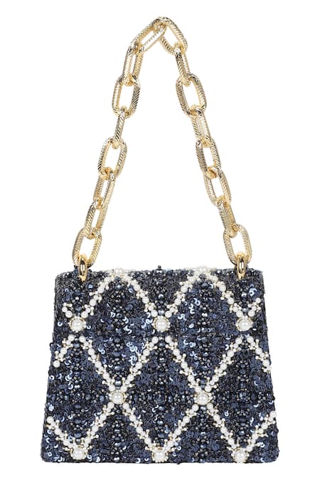 Buy_The Leather Garden_Blue Sequin Erica Tanzanite Mini Bag _Online_at_Aza_Fashions
