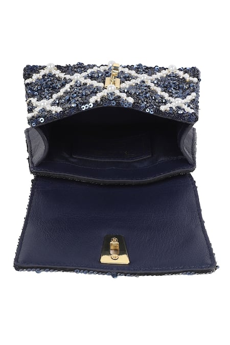 Shop_The Leather Garden_Blue Sequin Erica Tanzanite Mini Bag _Online_at_Aza_Fashions