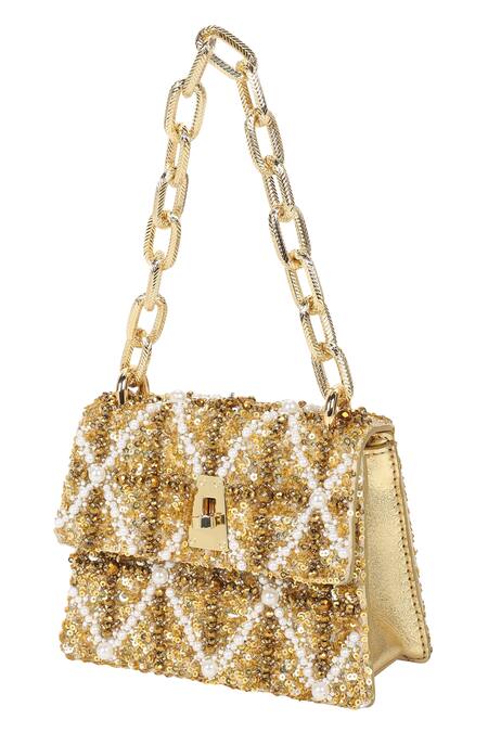The Leather Garden_Gold Sequin Erica Topaz Mini Bag _Online_at_Aza_Fashions