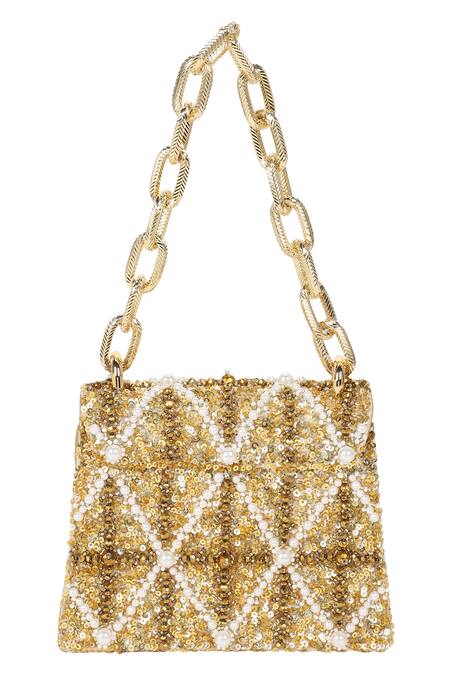Buy_The Leather Garden_Gold Sequin Erica Topaz Mini Bag _Online_at_Aza_Fashions