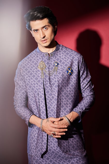 Buy Bubber Couture Purple Modal, Silk Embroidery Medallion Print Bundi Online at Aza Fashions Buy_Bubber Couture_Purple Modal, Silk Embroidery Medallion Print Bundi _Online_at_Aza_Fashions