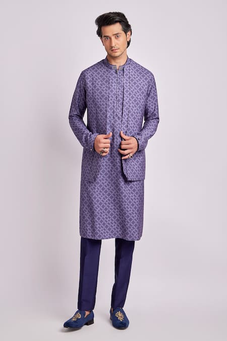 Bubber Couture Purple Modal, Silk Embroidery Medallion Print Bundi at Aza Fashions Bubber Couture_Purple Modal, Silk Embroidery Medallion Print Bundi _at_Aza_Fashions