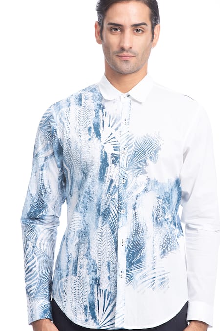 Shop_Rohit Gandhi + Rahul Khanna_White Cotton Tropical Print Shirt _Online_at_Aza_Fashions