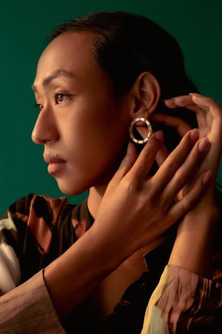 Buy_Esme By Aashna Dalmia_Gold Plated Stone Circular Shaped Hoops _Online_at_Aza_Fashions