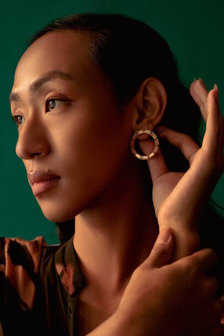 Shop_Esme By Aashna Dalmia_Gold Plated Stone Circular Shaped Hoops _Online_at_Aza_Fashions