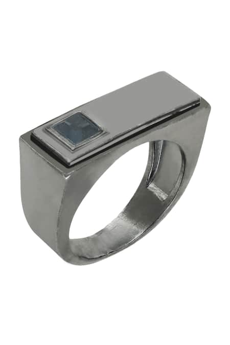 Esme By Aashna Dalmia Blue Stone Embellished Rectangle Ring 