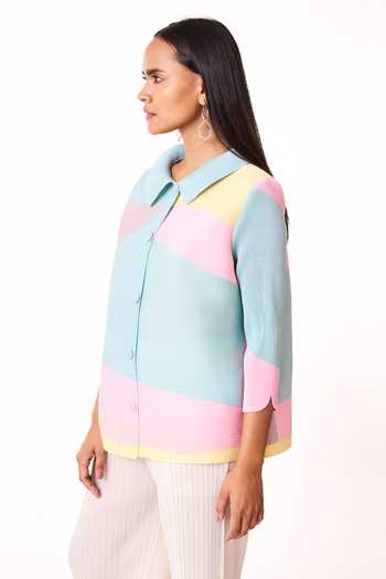 Buy_Scarlet Sage_Multi Color Polyester Collared Edith Block Print Boxy Shirt_Online_at_Aza_Fashions