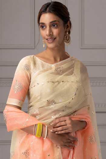 Buy_Geroo Jaipur_Peach Silk Embroidered Saree With Blouse _Online_at_Aza_Fashions