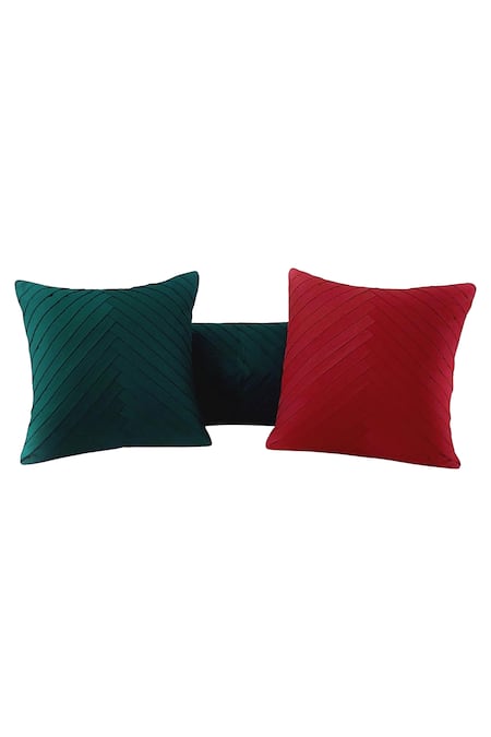 Shop_Throwpillow_Emerald Green Blend Of Cotton And Polyester Pleated Cushion Cover - Single Pc_Online_at_Aza_Fashions