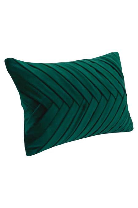 Throwpillow_Green Blend Of Cotton And Polyester Pleated Lumbar Cover_Online_at_Aza_Fashions