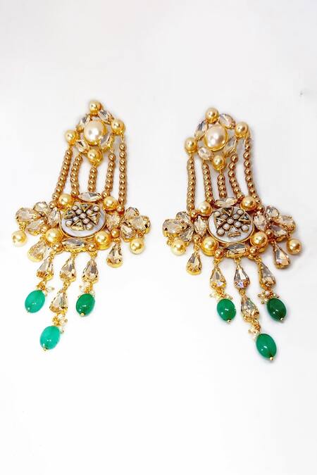 Bblingg_Gold Plated Pearls, Crystals Empress Handmade Embellished Earrings _Online_at_Aza_Fashions