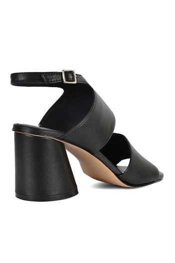 Buy_Vanilla Moon_Black Estelle Leather Dual Band Heels_Online_at_Aza_Fashions