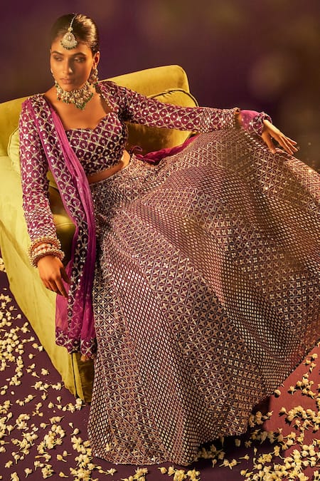 Evra By Nikita Purple Georgette Zari Sweetheart Neck Embroidered Lehenga Set Online at Aza Fashions Evra By Nikita_Purple Georgette Zari Sweetheart Neck Embroidered Lehenga Set _Online_at_Aza_Fashions