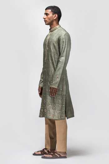 Buy Asuka Green Silk, Cotton Mirrors, Embroidery Resham Raw Kurta Set Buy_Asuka_Green Silk, Cotton Mirrors, Embroidery Resham Raw Kurta Set