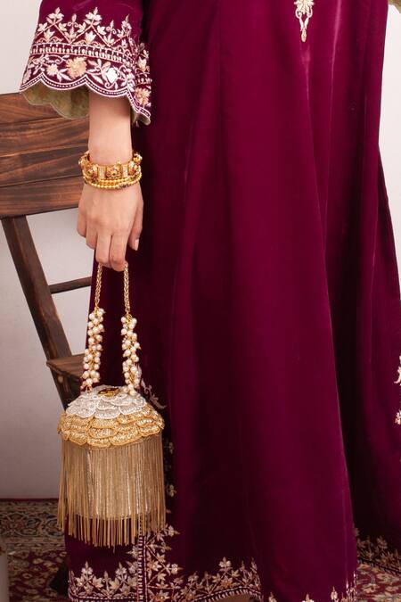 Forever Noor Gold Embellished Bucket Bag Online at Aza Fashions Forever Noor_Gold Embellished Bucket Bag _Online_at_Aza_Fashions