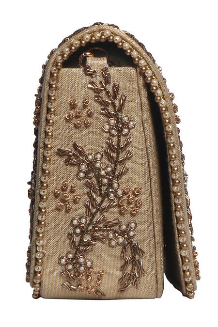 Buy Fuchsia by aashaka mehta Gold Zari, Pearls Nargis Floral Embroidered Wedges And Clutch Set Online at Aza Fashions Buy_Fuchsia by aashaka mehta_Gold Zari, Pearls Nargis Floral Embroidered Wedges And Clutch Set _Online_at_Aza_Fashions