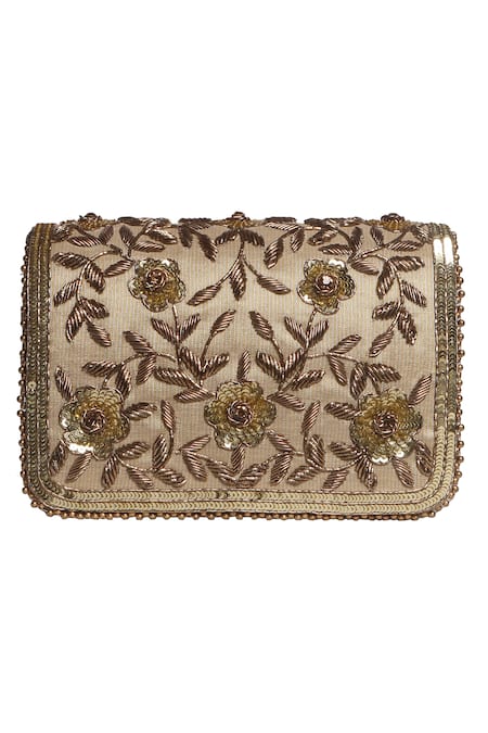 Fuchsia_Gold Zari, Embroidery Royal Bride Wedges And Clutch Set _Online_at_Aza_Fashions