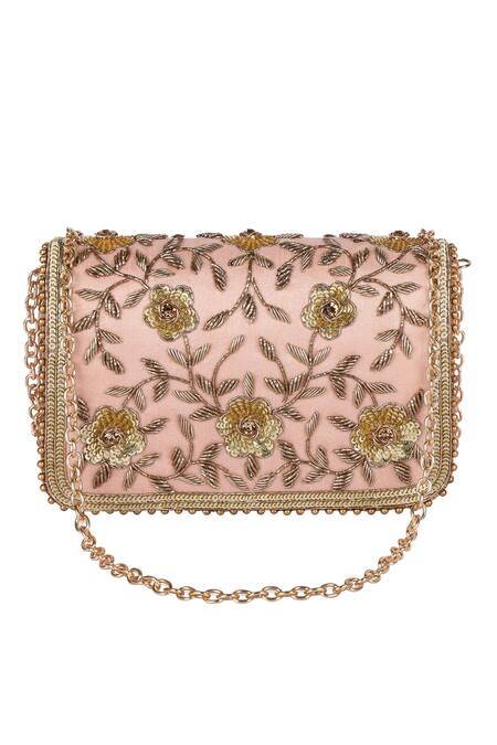 Fuchsia by aashaka mehta Pink Zari, Embroidery Silk Royal Bride Wedges And Clutch Set Online at Aza Fashions Fuchsia by aashaka mehta_Pink Zari, Embroidery Silk Royal Bride Wedges And Clutch Set _Online_at_Aza_Fashions