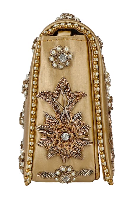 Buy Fuchsia by aashaka mehta Gold Zari, Pearls, Sequins Chameli Embellished Wedges And Clutch Set Online at Aza Fashions Buy_Fuchsia by aashaka mehta_Gold Zari, Pearls, Sequins Chameli Embellished Wedges And Clutch Set _Online_at_Aza_Fashions