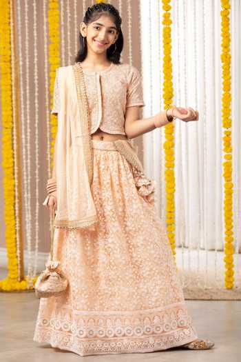 Buy Free Sparrow Peach Cotton, Canvas, Net Tassels, Embroidery Thread Lehenga Set Online at Aza Fashions Buy_Free Sparrow_Peach Cotton, Canvas, Net Tassels, Embroidery Thread Lehenga Set _Online_at_Aza_Fashions