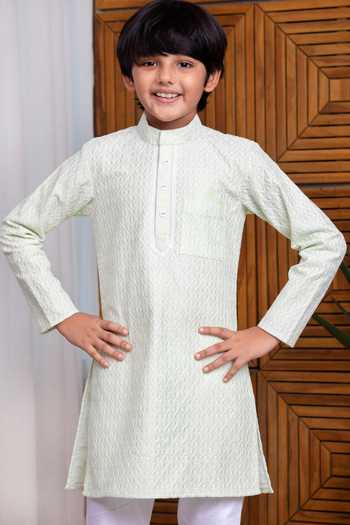 Buy_Free Sparrow_White Chanderi, Cotton, Linen Embroidery Rose Kurta Set _Online_at_Aza_Fashions