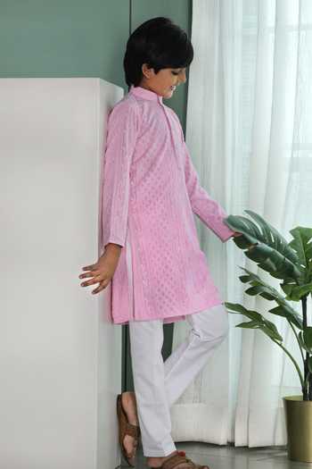 Free Sparrow_White Georgette, Cotton Embroidery Lucknowi Thread Kurta Set _Online_at_Aza_Fashions