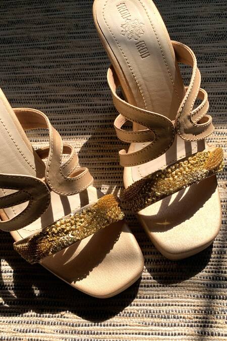 Buy_The Frou Frou Studio_Gold Embellished Strap Block Heels_Online_at_Aza_Fashions