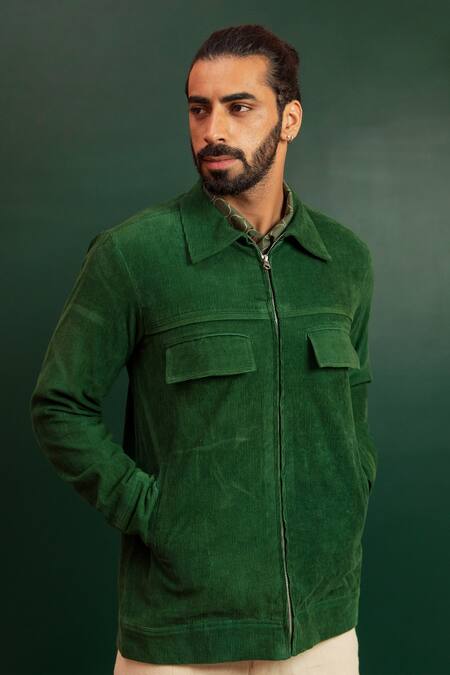 Buy_Artless_Green Organic Corduroy Frosty Ferns Full Sleeved Jacket_Online_at_Aza_Fashions