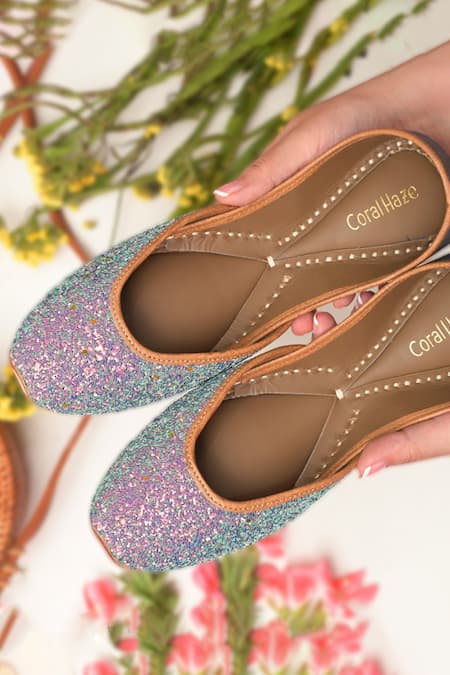 Shop_Coral Haze_Blue Fio Glitter Juttis _Online_at_Aza_Fashions