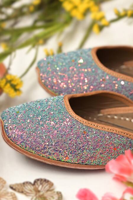 Buy_Coral Haze_Blue Fio Glitter Juttis _Online_at_Aza_Fashions