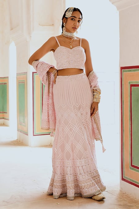Stylish Pure Georgette Chikankari Lehenga with Mukaish Work | Chikankari  lehenga, Indian wedding outfits, Bridal lehenga