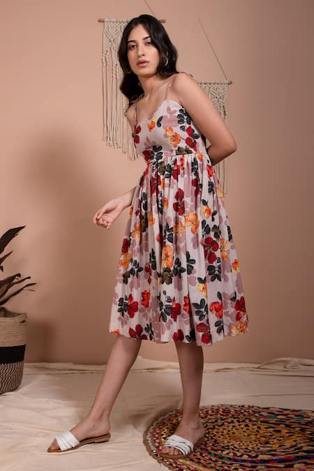 Aroop Shop India Multi Color Velvet Sweetheart Neck Pansy Floral Print Dress Online at Aza Fashions Aroop Shop India_Multi Color Velvet Sweetheart Neck Pansy Floral Print Dress _Online_at_Aza_Fashions