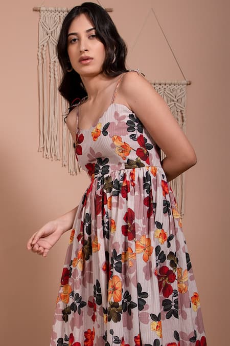 Buy Aroop Shop India Multi Color Velvet Sweetheart Neck Pansy Floral Print Dress Online at Aza Fashions Buy_Aroop Shop India_Multi Color Velvet Sweetheart Neck Pansy Floral Print Dress _Online_at_Aza_Fashions