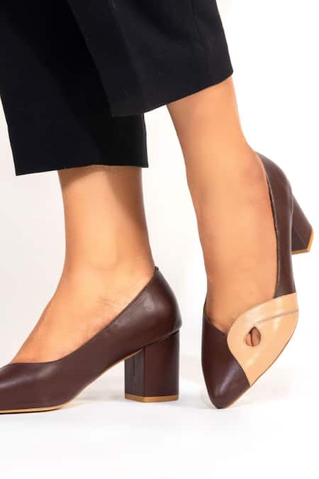 Buy_Oceedee_Brown Florence Colorblock Pointed Toe Stilletos_Online_at_Aza_Fashions