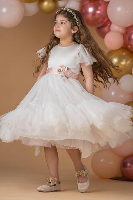 Darleen Kids Couture_White Net, Satin, Taffeta Pearls, Sequins Flora Gown _Online_at_Aza_Fashions