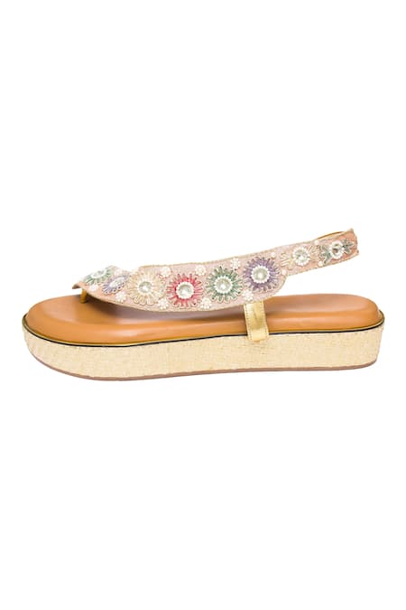 Kkarma Accessories_Multi Color Embroidery Foram Platform Heels_Online_at_Aza_Fashions