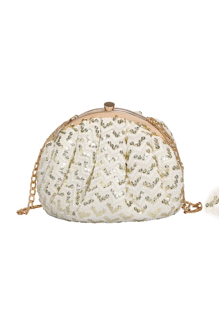 Fuchsia by aashaka mehta_Ivory Sequins Embroidered Sling Bag _Online_at_Aza_Fashions