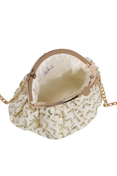 Shop_Fuchsia by aashaka mehta_Ivory Sequins Embroidered Sling Bag _Online_at_Aza_Fashions