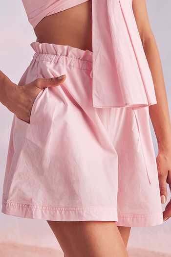 Buy_House Of Eda_Pink 100% Cotton One Shoulder Camden Bandeau And Shorts Set _Online_at_Aza_Fashions