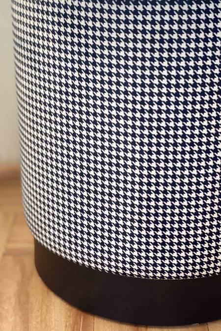 Mason Home_Black Velvet And Stainless Steel Houndstooth Pouffe_Online_at_Aza_Fashions