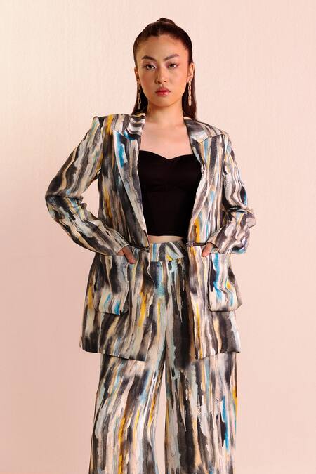Buy_Joskai Studio_Multi Color Satin Printed Two-way Blazer_Online_at_Aza_Fashions