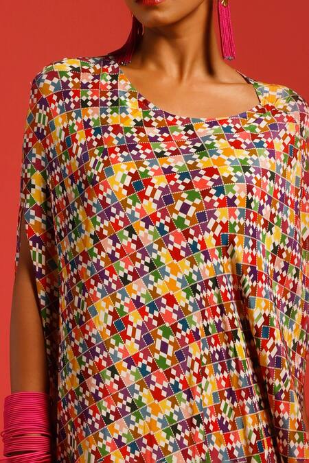 Label Shristi Chetani_Multi Color Natural Crepe Digital Round Print Draped Dress _Online_at_Aza_Fashions