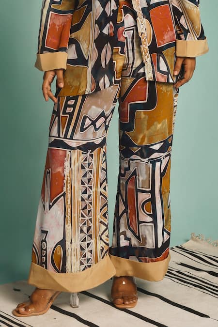 Label Shristi Chetani_Multi Color Natural Crepe Digital Spread Collar Printed Shirt And Pant Set_Online_at_Aza_Fashions